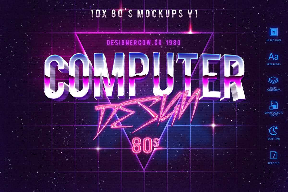 80年代复古风格文本特效文字样式v1 80’s Style Text Mockups V1插图