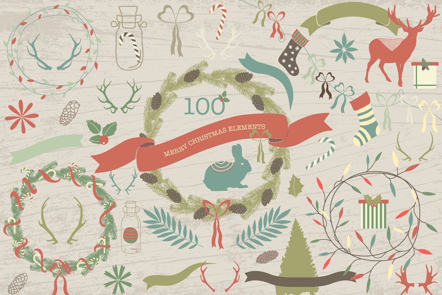 100款圣诞节日元素装饰素材 100 Merry Christmas Elements Pro插图