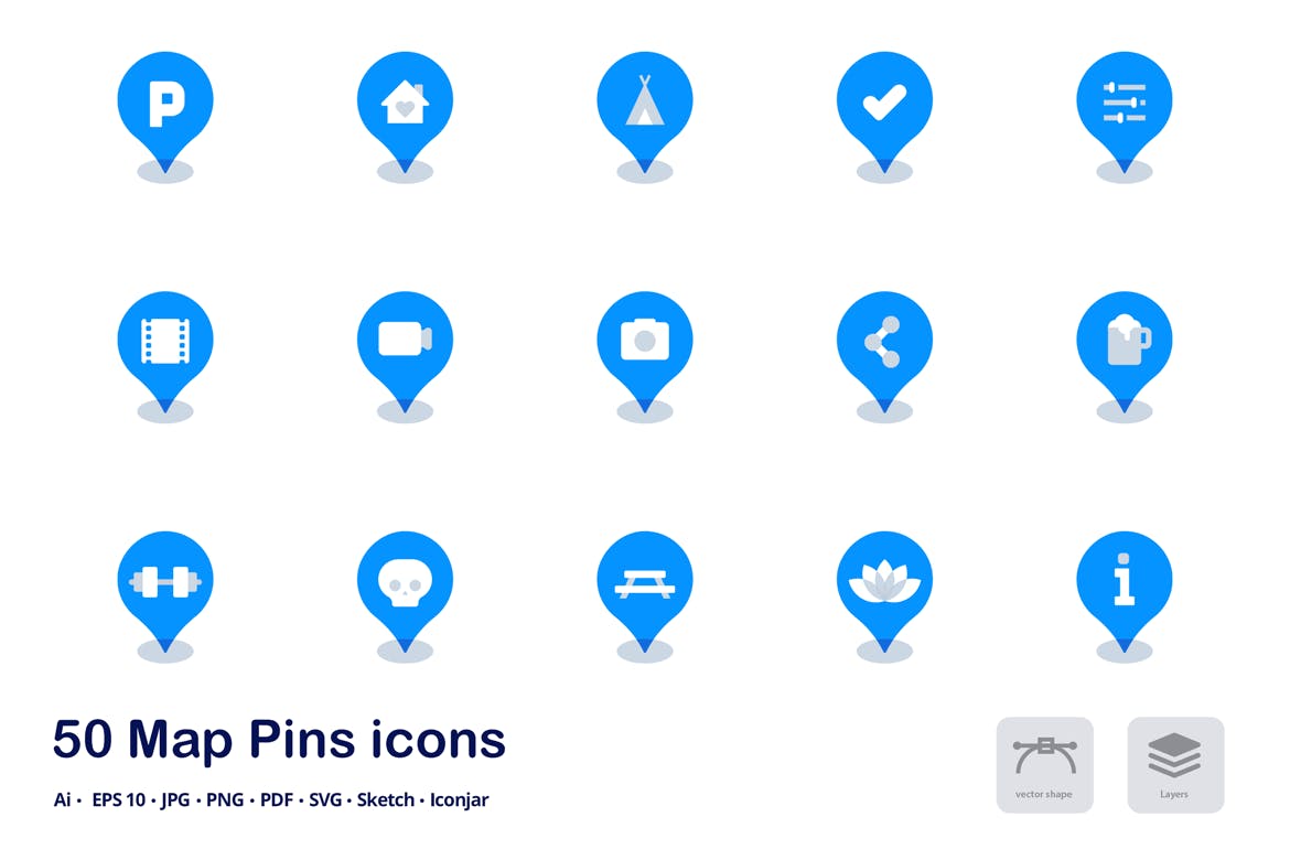 地图图钉双色调扁平化矢量图标 Map Pins Accent Duo Tone Flat Icons插图(2)