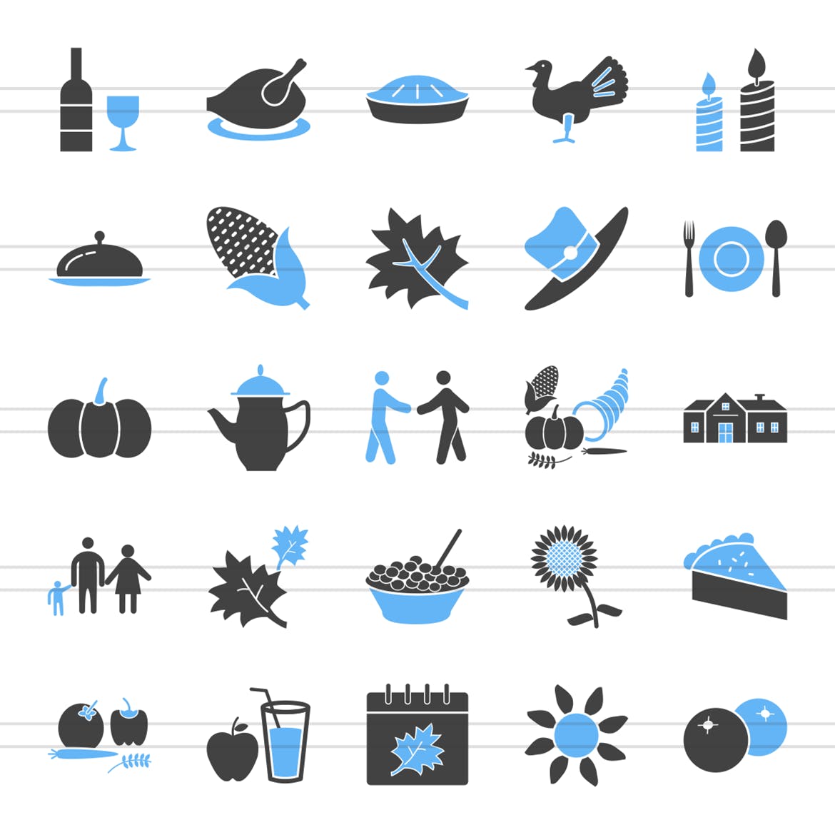 50枚感恩节主题蓝黑色矢量图标素材 50 Thanksgiving Blue & Black Icons插图(1)