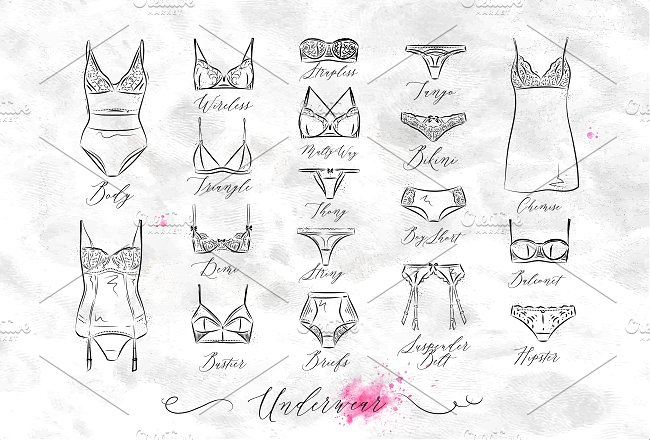 女性内衣文胸素描风格图标 Set Underwear Icons插图