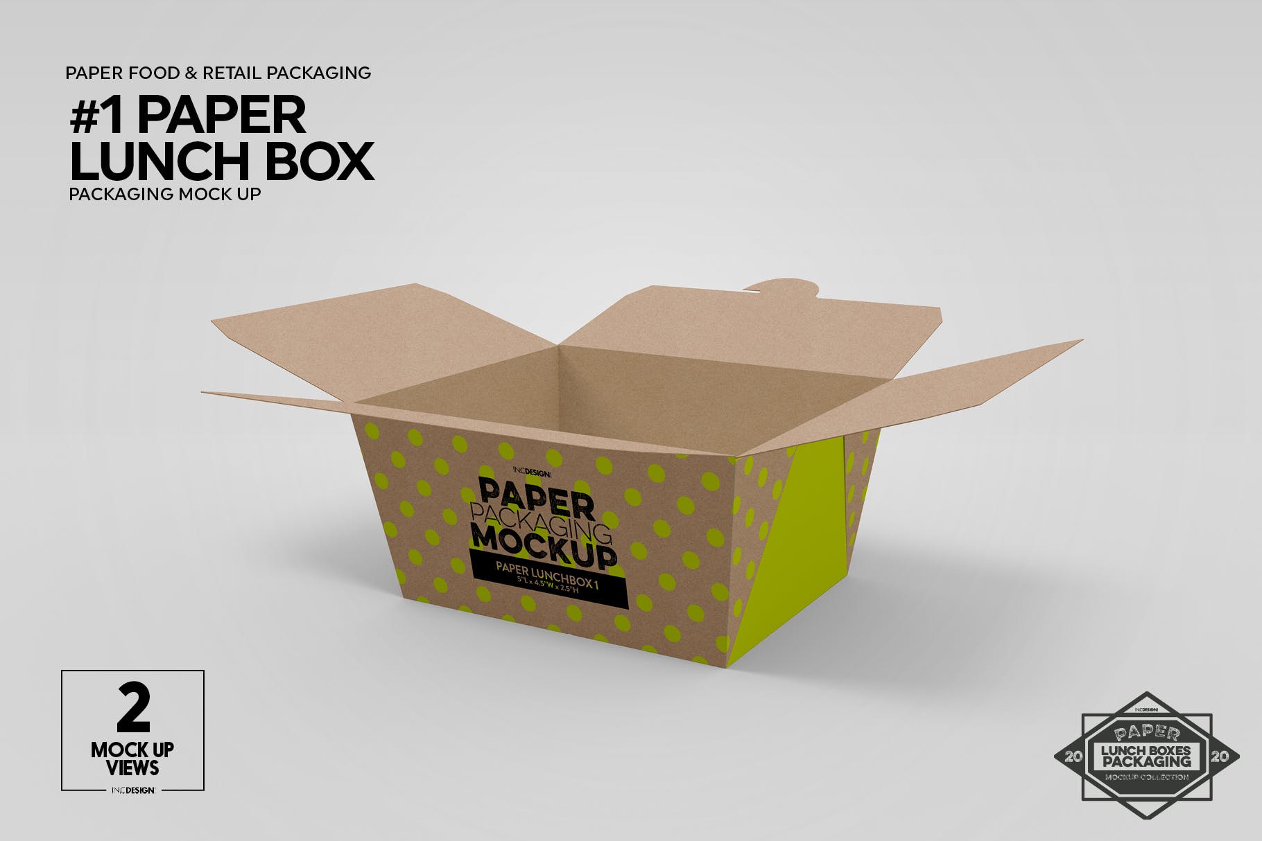 午餐外卖外带包装纸盒设计图样机 Paper Lunch Boxes Packaging Mockups插图(1)