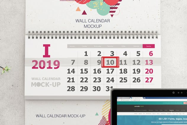 室内墙面挂历样机模板V2 Wall Calendar Mockups 02插图(4)