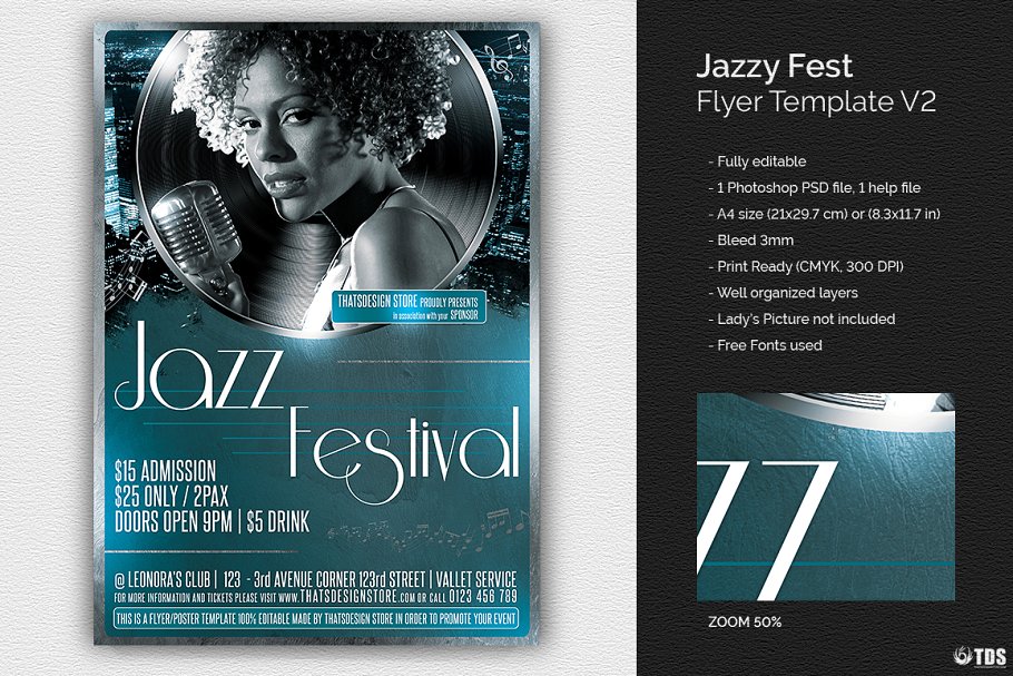 爵士音乐活动传单PSD模板v2 Jazzy Fest Flyer PSD V2插图