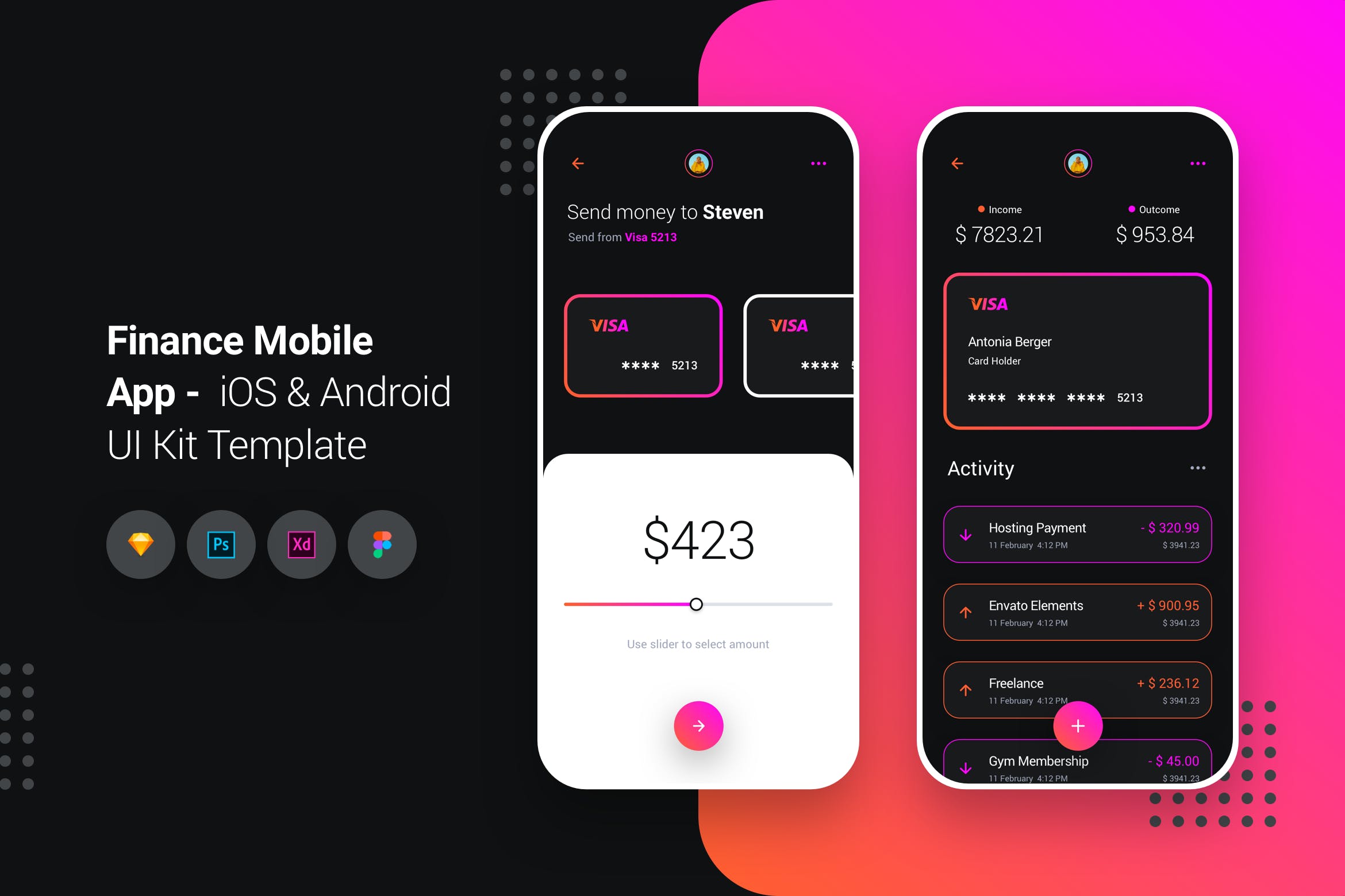 iOS&Android手机支付工具APP应用UI设计套件模板 Finance Mobile App iOS & Android UI Kit Template插图