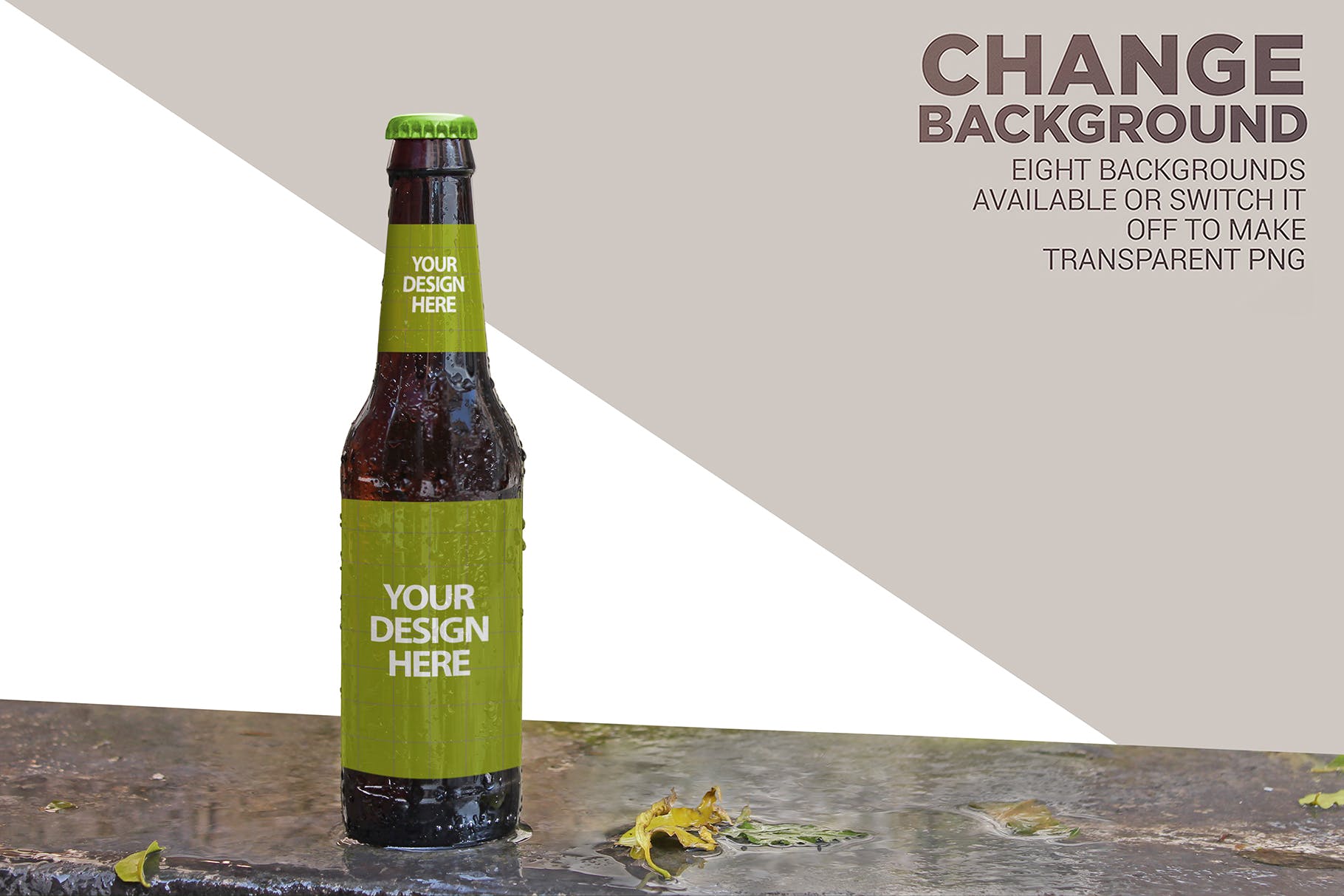 小支装啤酒瓶外观设计样机模板 Raining Beer Backgrounds插图(1)