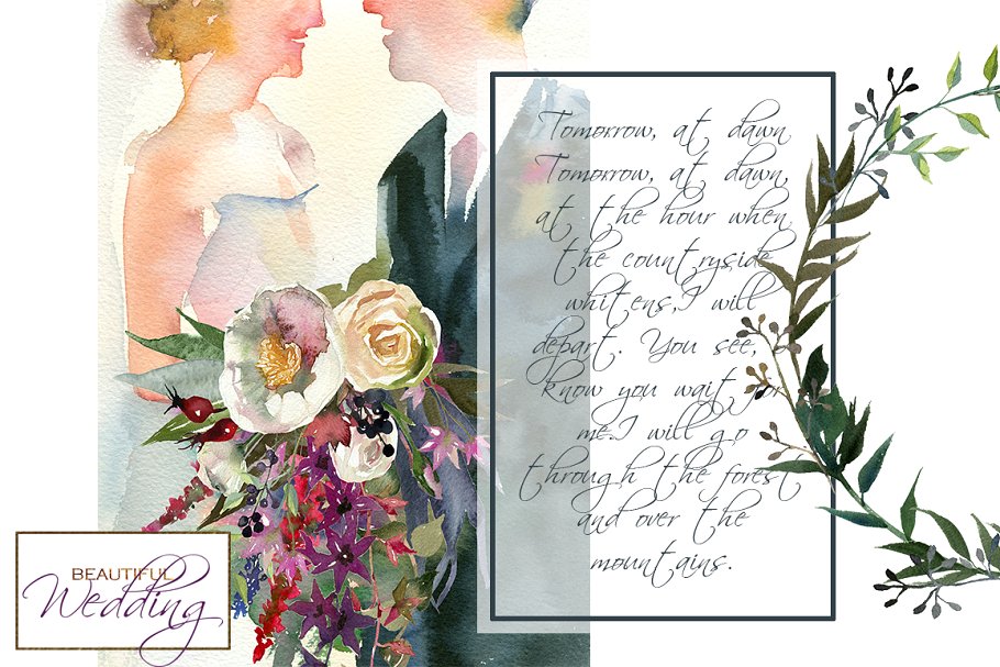 水彩花卉婚礼设计元素合集 Wedding Watercolor Illustration Set插图(6)