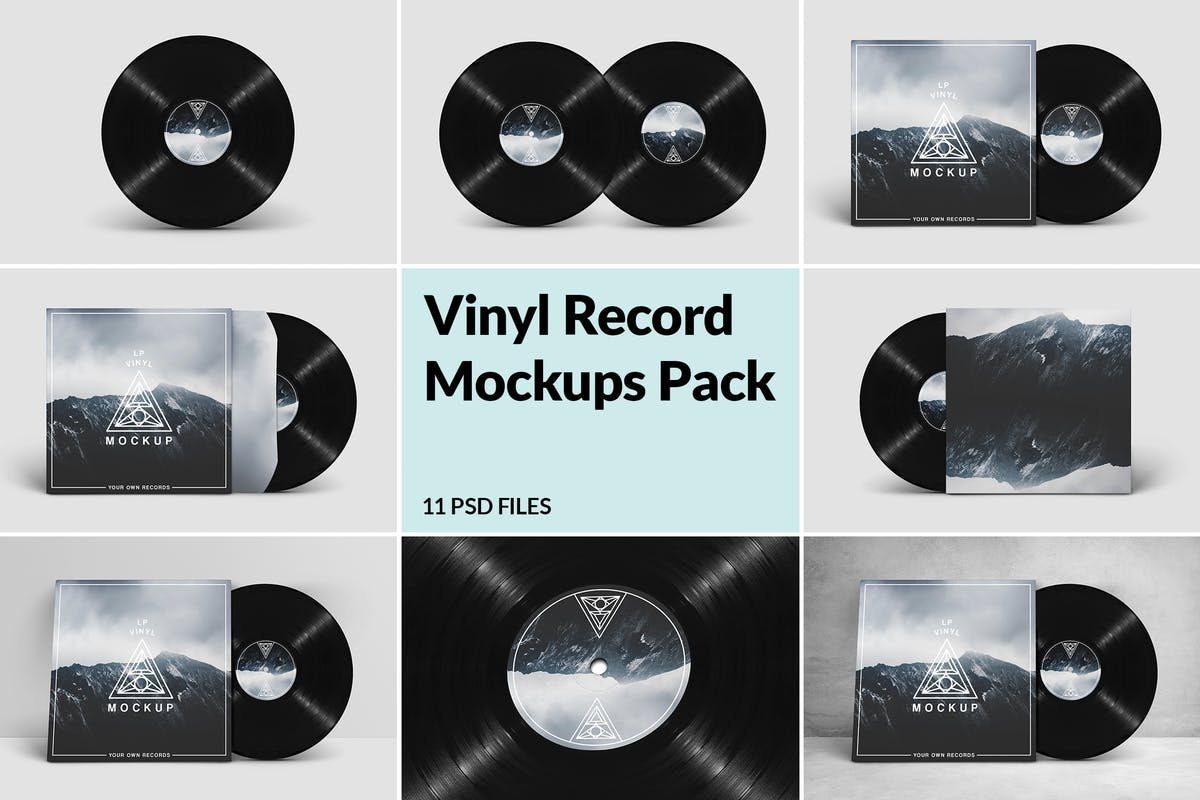 复古黑胶唱片样机套装 Vinyl Record Mockups Pack插图