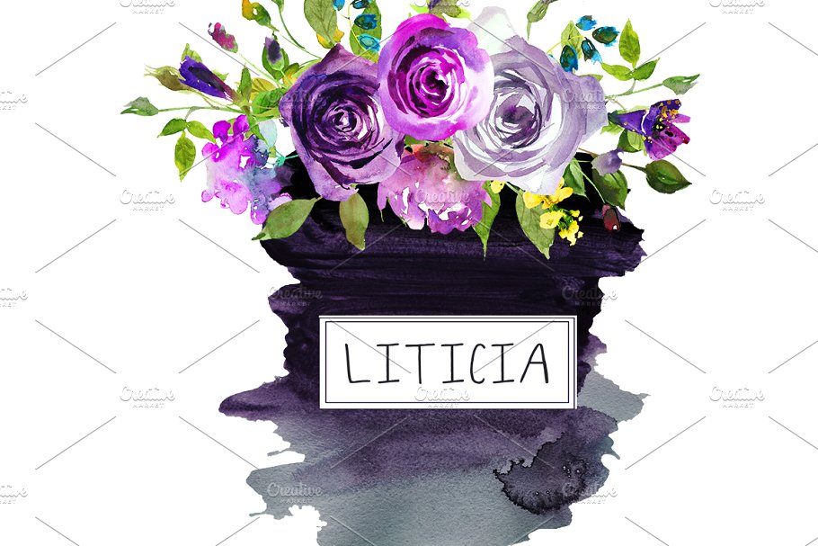 紫罗兰水彩剪贴画合集 Purple Violet Flowers Clipart Set插图(11)