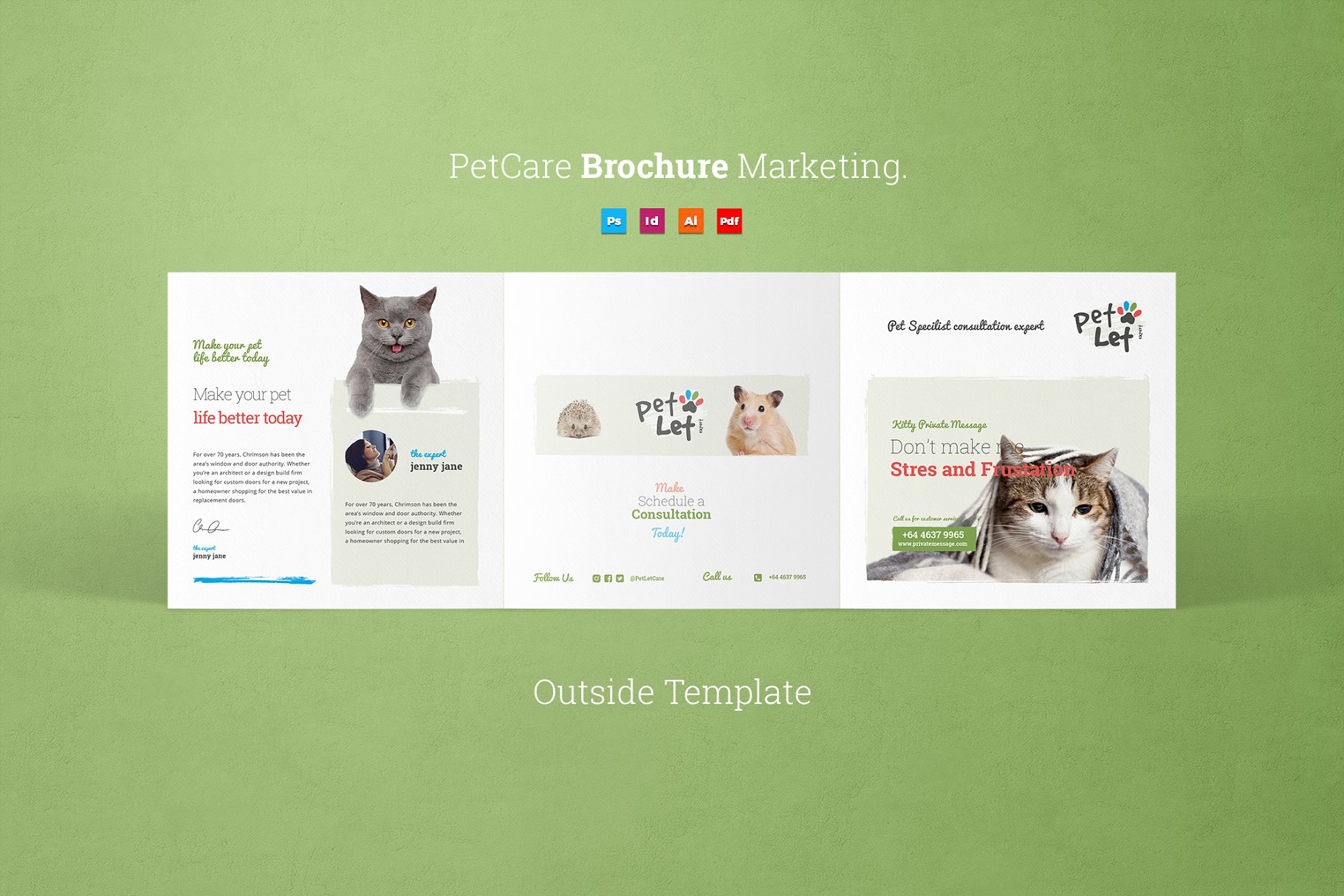 宠物关怀服务宣传传单模板 Pet Care Tri-Fold Brochure插图