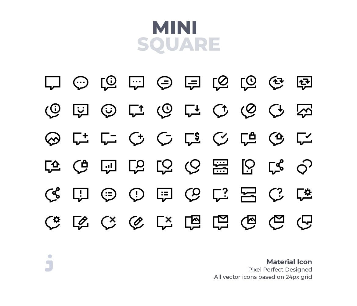 60枚信息通知主题线性图标素材 Mini square – 60 Message Icons插图(1)