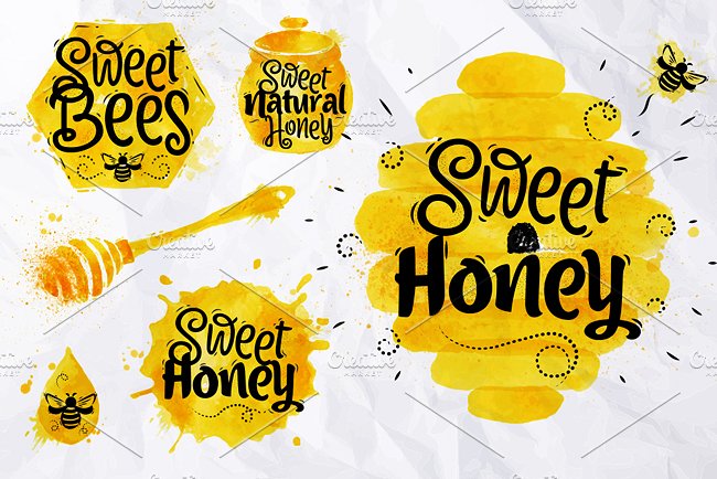 蜜蜂蜂蜜矢量图形 Bees Honey插图