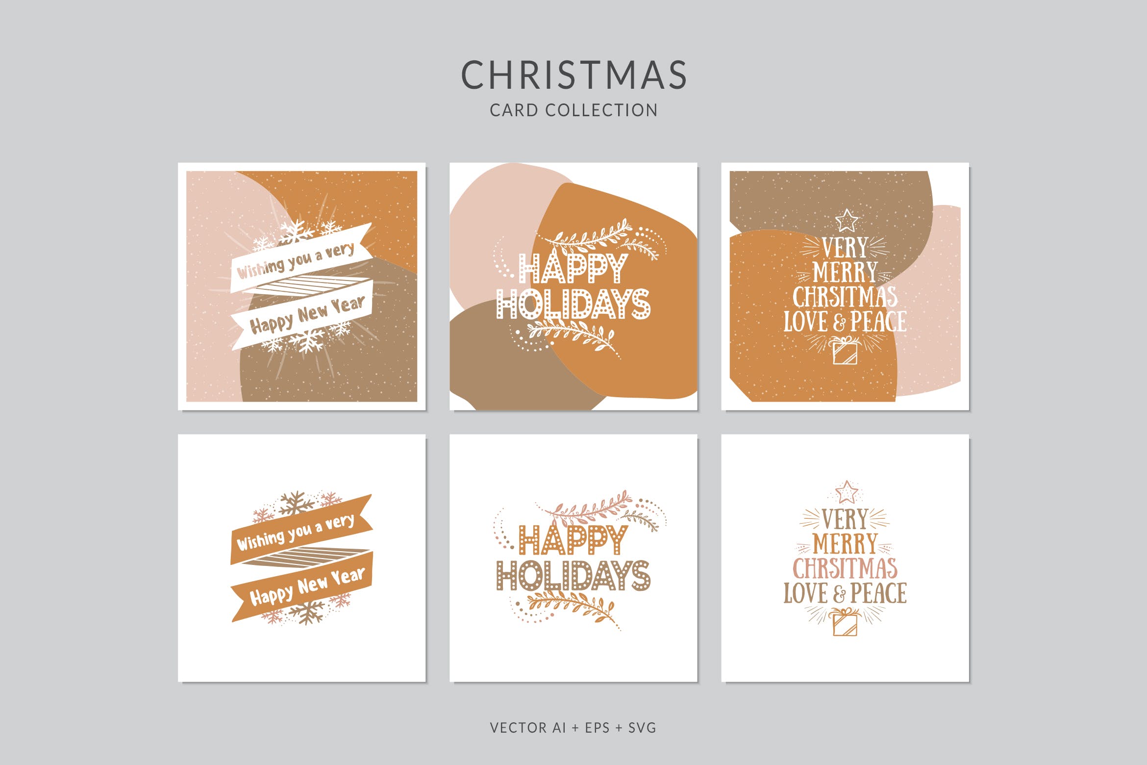 创意三色设计风格诞节贺卡矢量设计模板集v4 Christmas Greeting Card Vector Set插图