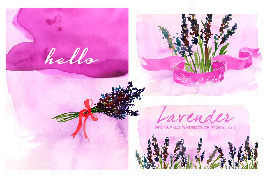 紫色水彩薰衣草插画设计素材 Lavender Set- Watercolor Clip Art插图(1)