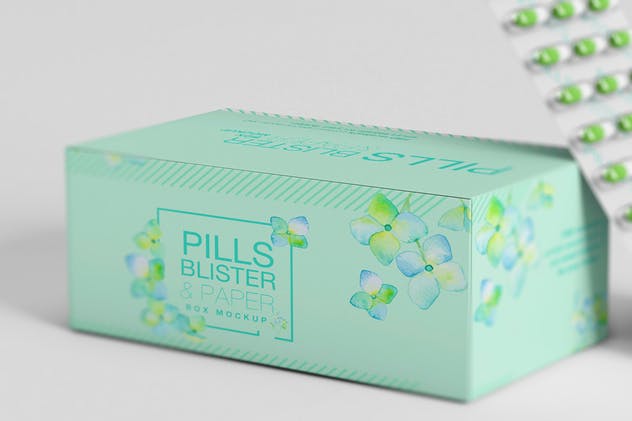 胶囊药物纸盒包装样机 Pills Blister/ Paper Box Mockup插图(8)