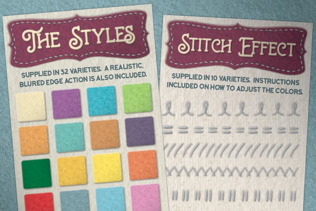 毛毡风格和手工缝制PS笔刷/图层样式 Felt Craft – Stitches Styles & More插图(4)