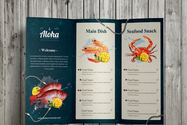 海鲜餐厅三折页菜单PSD模板 Seafood Menu 3 Fold插图(2)