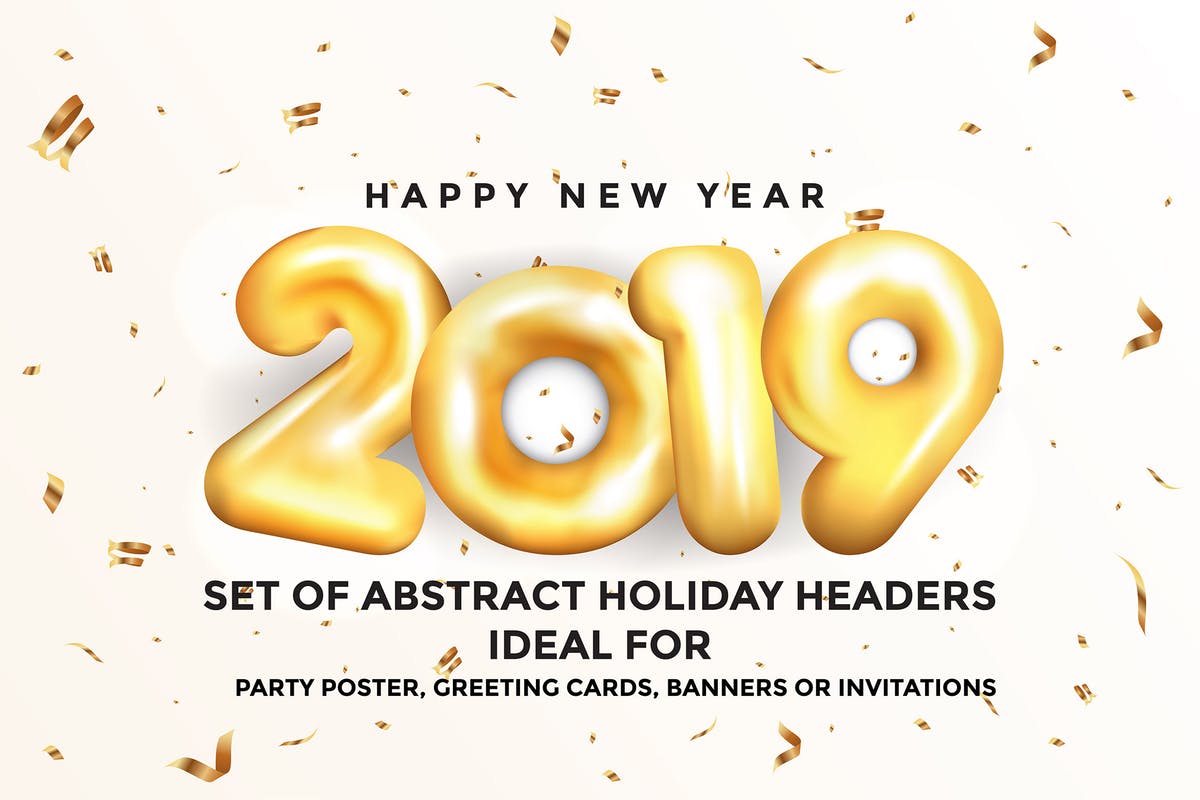 2019年新年金色数字贺卡海报设计模板 Happy New Year 2019 Golden Greeting Cards插图