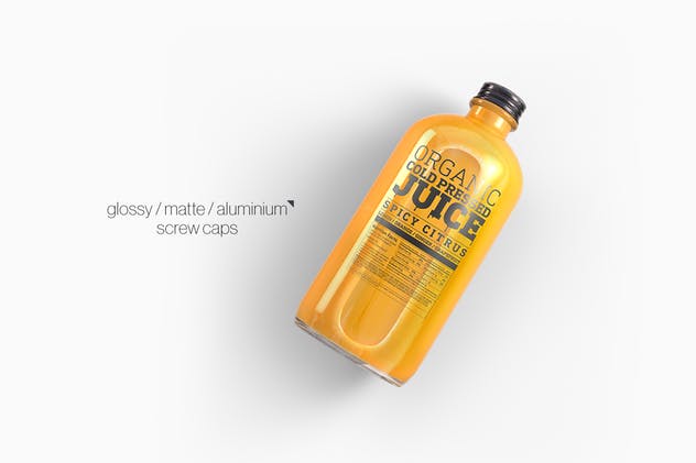 冷榨汁玻璃瓶饮料瓶外观包装样机 Cold Pressed Juice Glass Bottle Mockup插图(3)