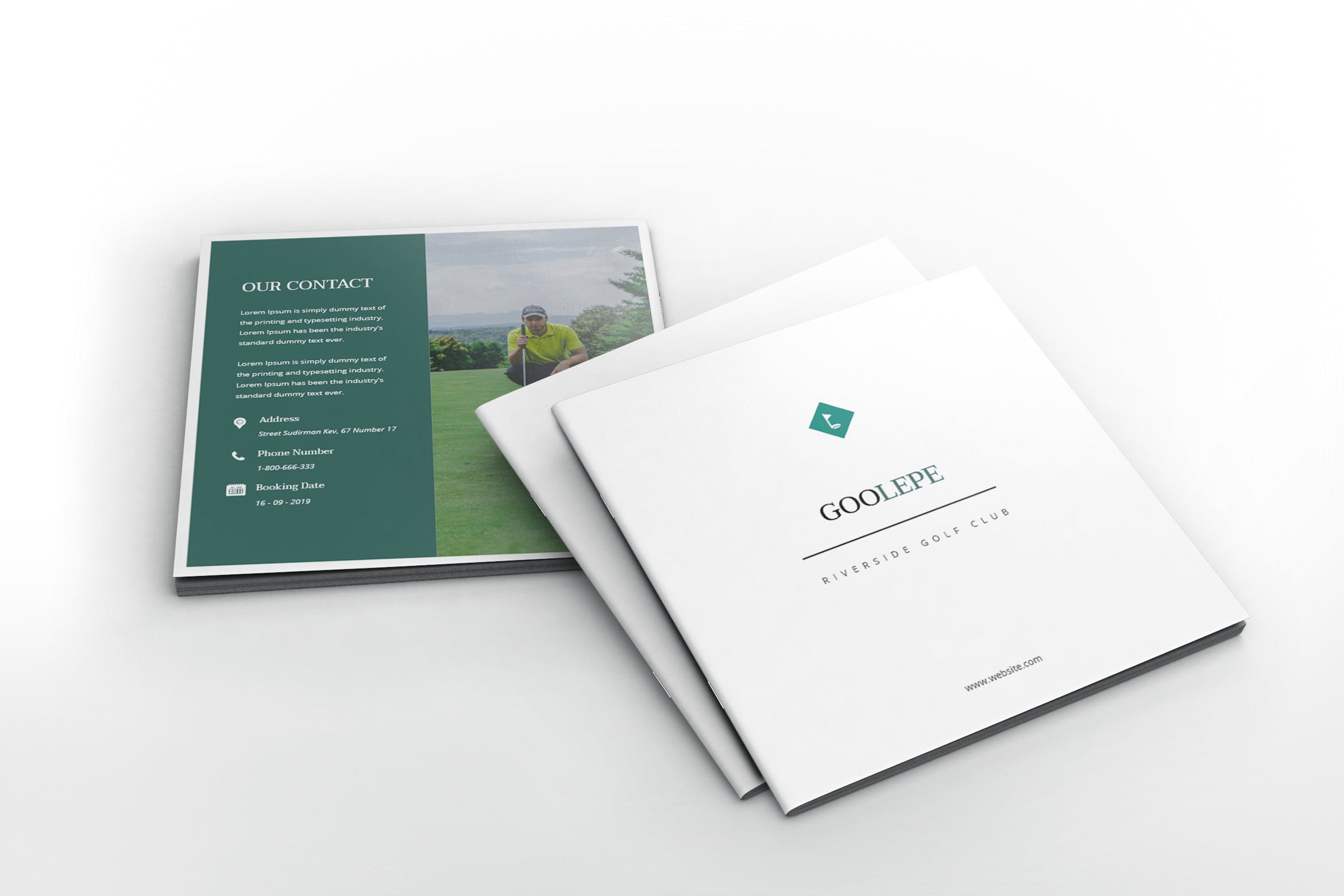 高尔夫俱乐部/体育运动场馆介绍画册设计模板 Golf Square Brochure Template插图