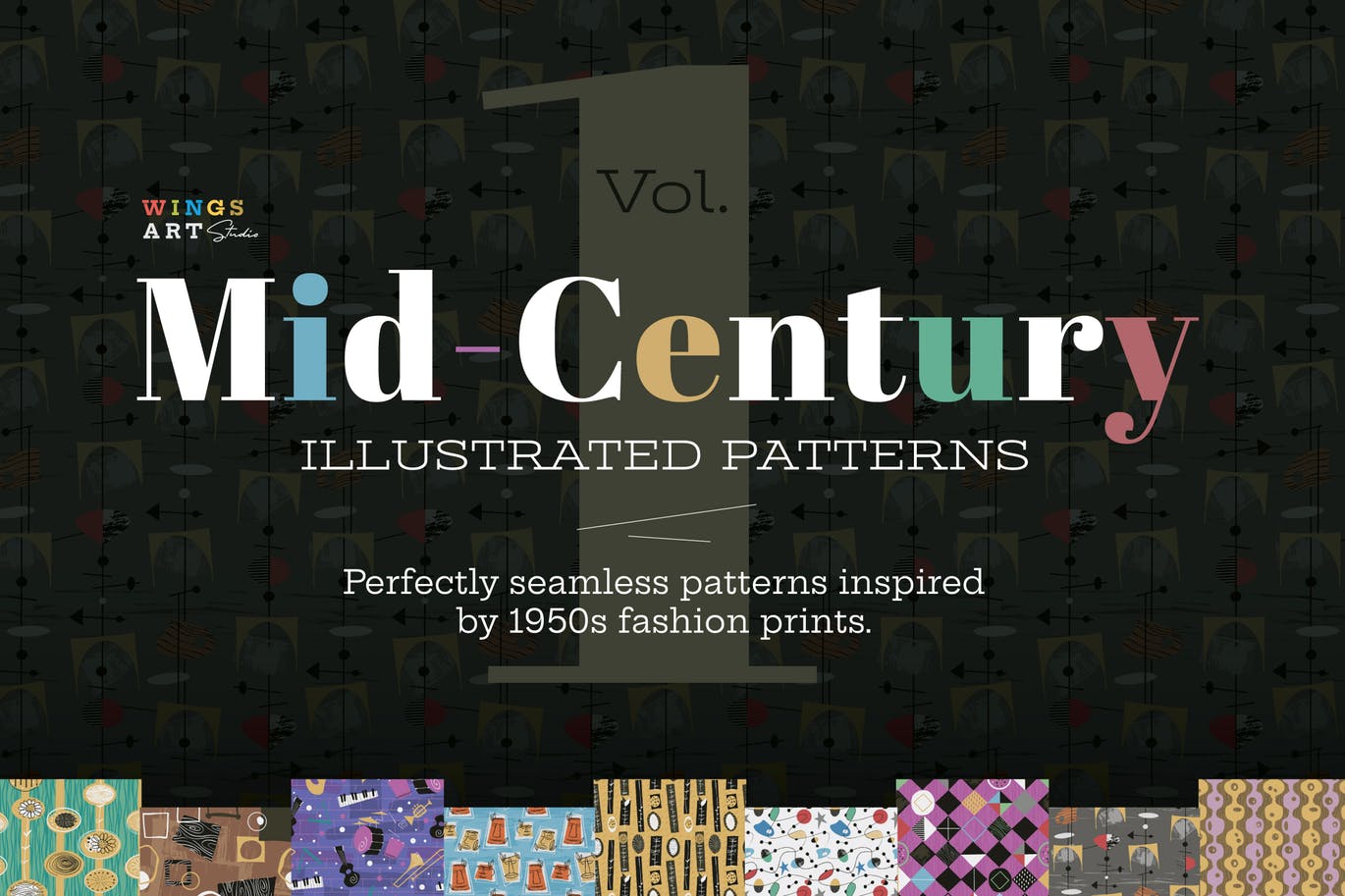 20世纪中叶复古时尚无缝图案纹理素材包 Mid-Century Illustrated Patterns插图
