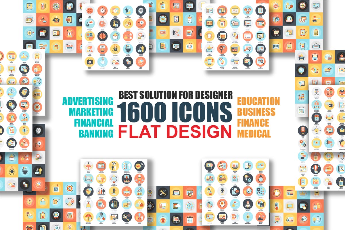 1600枚多主题扁平设计风格矢量图标套装 Bundle Flat Icons插图