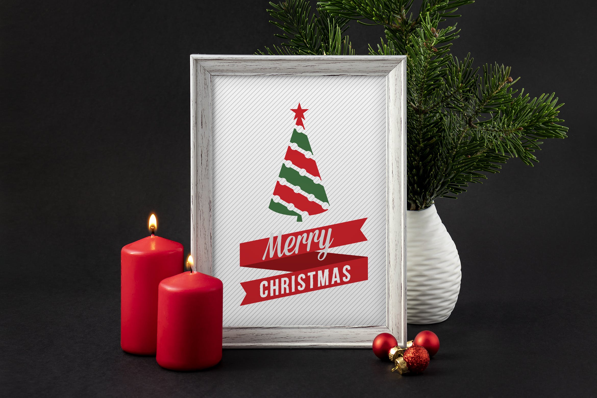 圣诞节主题背景照片相框样机模板 Christmas picture frame mockup插图