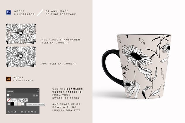 创意手绘花卉插画图案纹理素材 Graphic Flowers Patterns & Elements插图(3)
