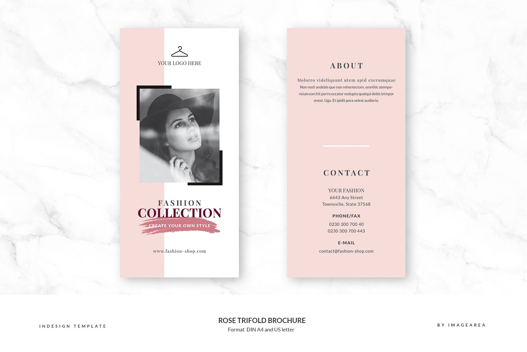 时尚品牌三折页手册模板 Rose Trifold Brochure插图