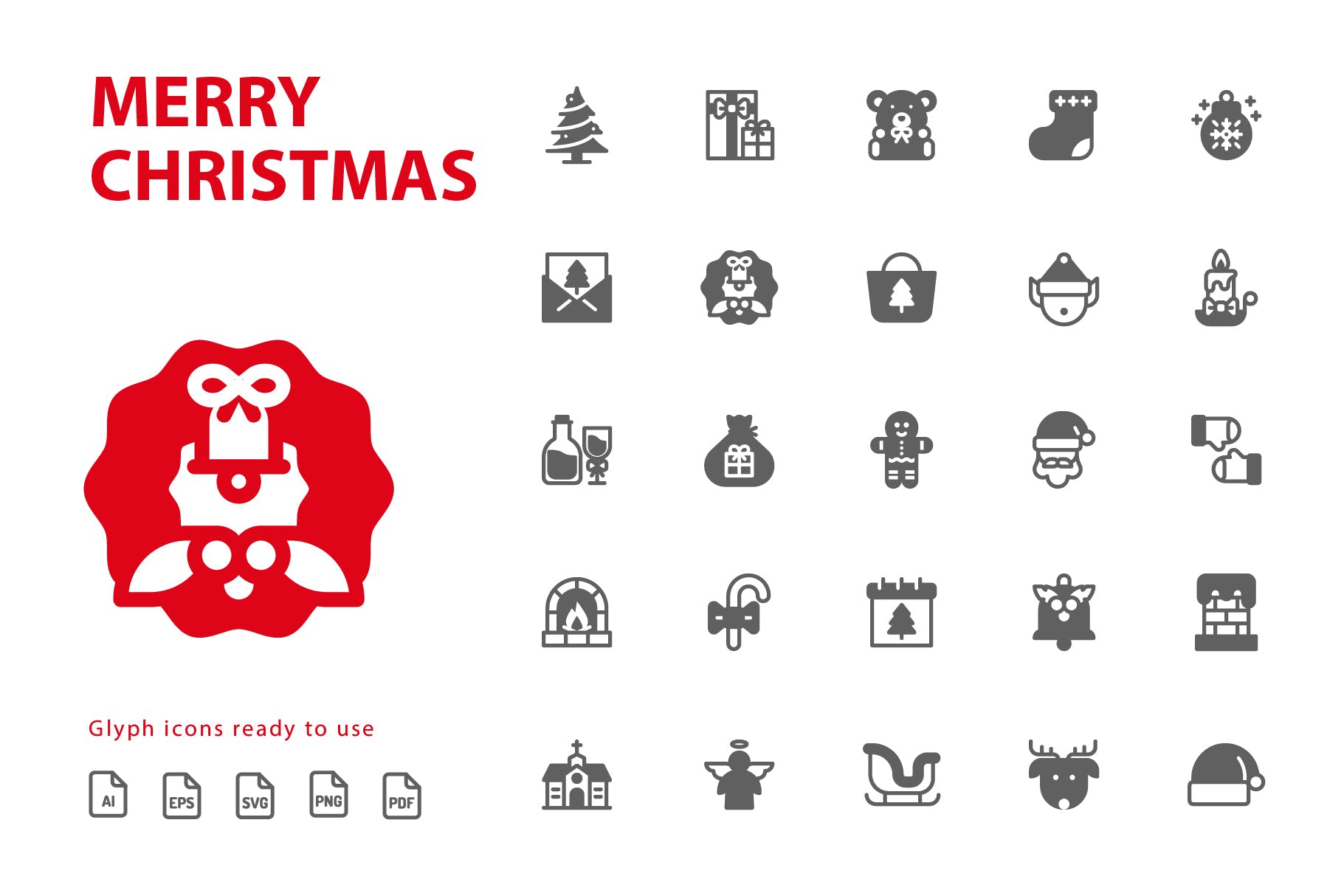 25枚圣诞节主题字体图标素材 Merry Christmas Glyph插图(1)