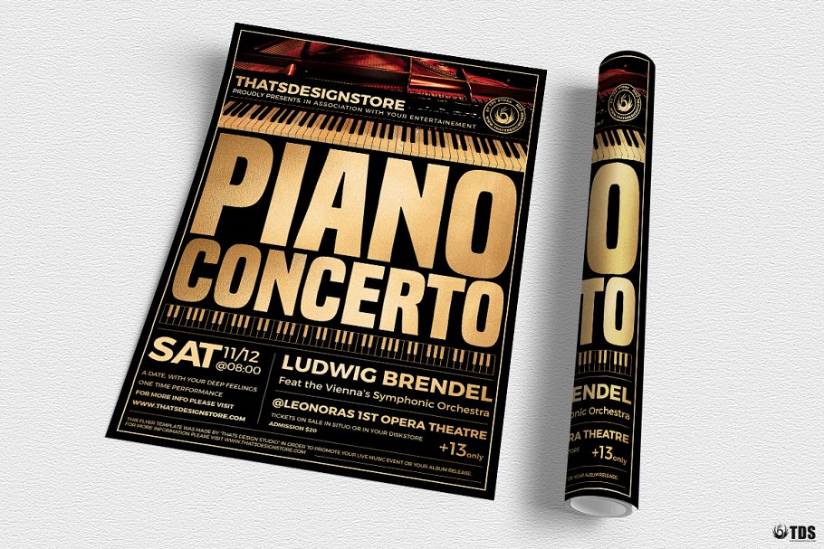 钢琴协奏曲演奏会宣传传单模板 V2 Piano Concerto Flyer Template V2插图(2)