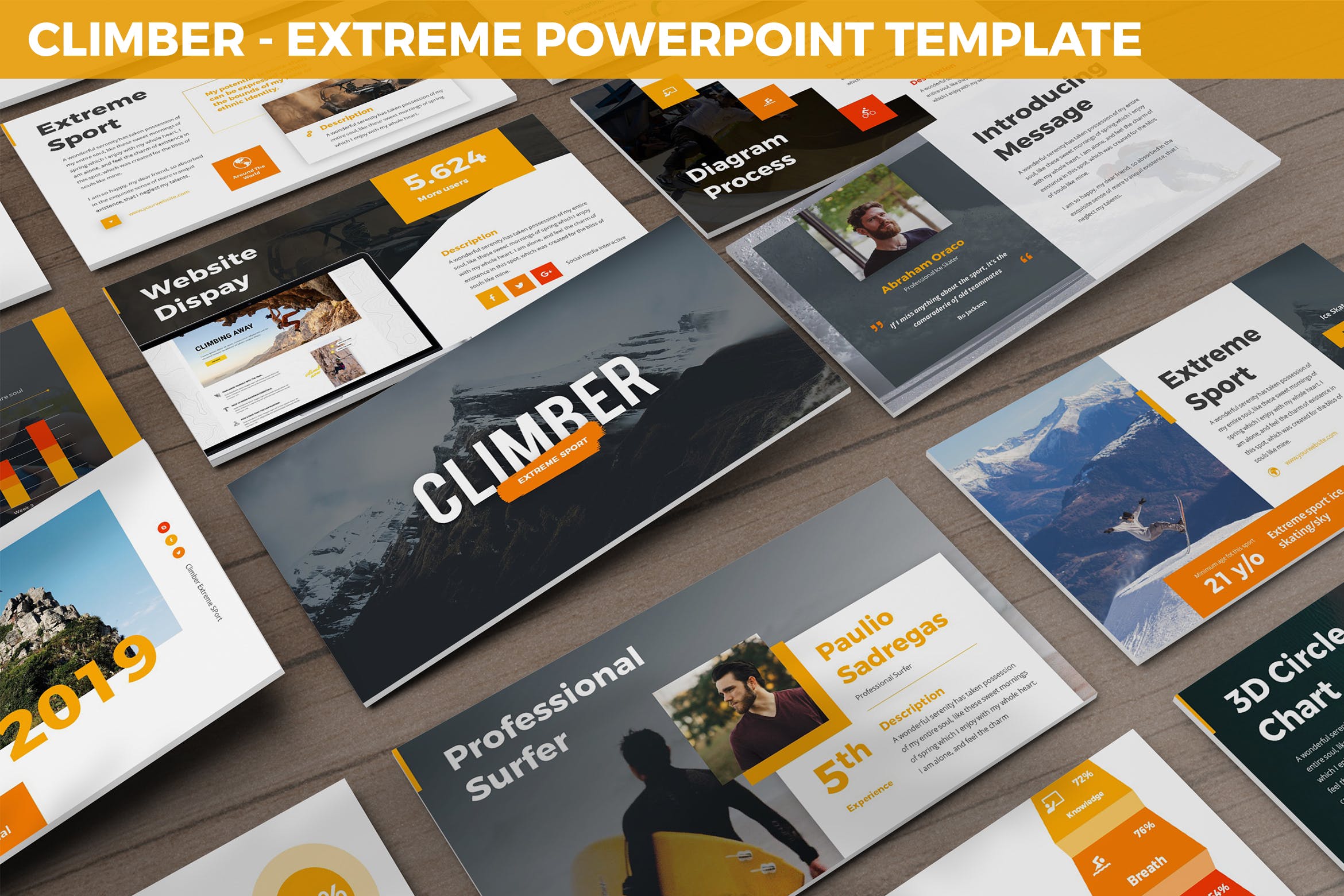 极限运动场地服务企业介绍PPT幻灯模板 Climber – Extreme Powerpoint Template插图