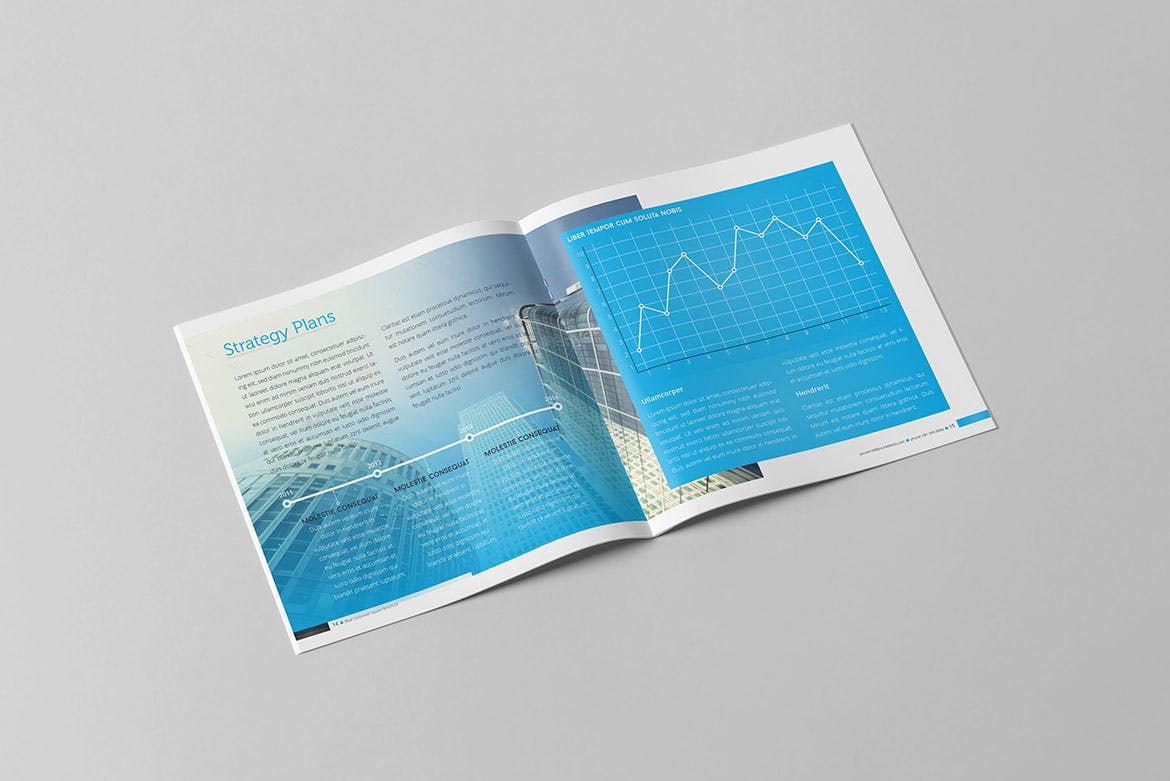 信息科技企业公司画册设计模板素材 Blue Corporate Square Brochure插图(7)