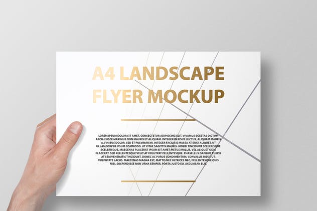 A4横向铝箔冲压工艺传单海报样机 A4 Landscape Flyer / Poster Mockup – Foil Stamping插图(9)