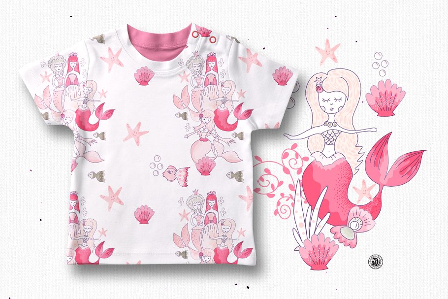儿童产品素材粉红色美人鱼矢量剪贴画 Mermaids插图(2)