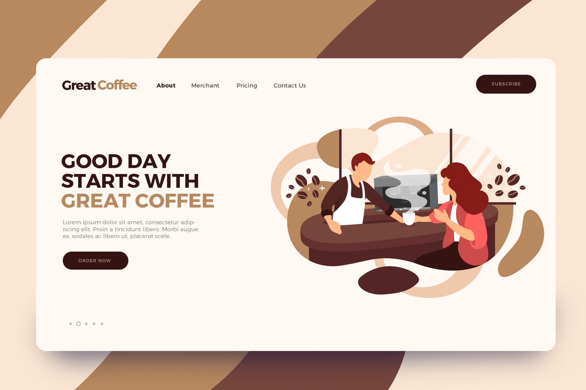 咖啡品牌/咖啡店概念插画网站着陆页设计模板 Coffee Shop Illustration插图