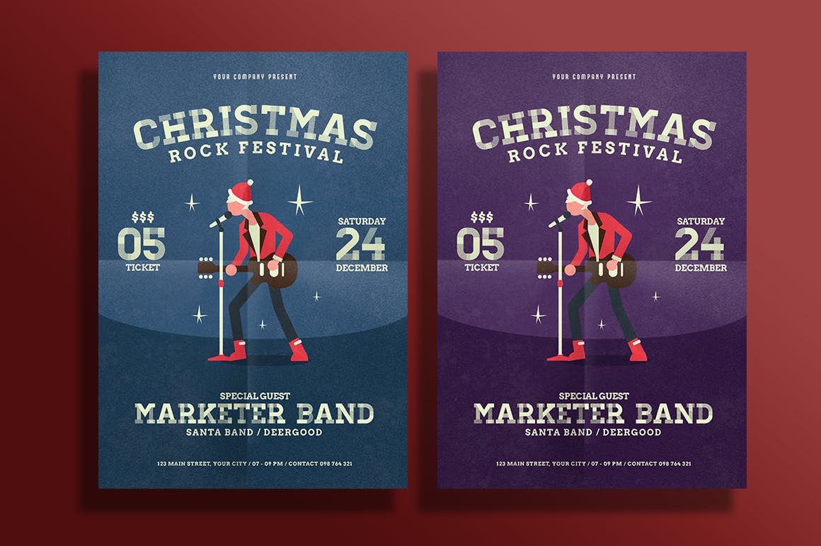 圣诞节摇滚音乐节海报传单设计模板 Christmas Rock Fest Flyer插图(2)