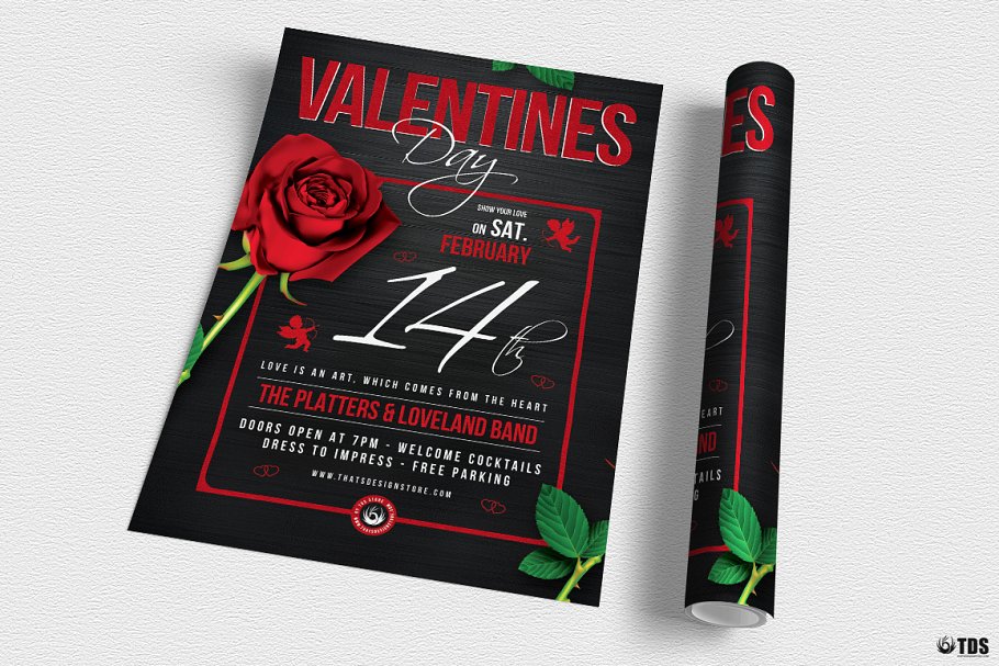 情人节活动玫瑰花元素海报传单PSD模板 V.15 Valentines Day Flyer PSD V15插图(2)