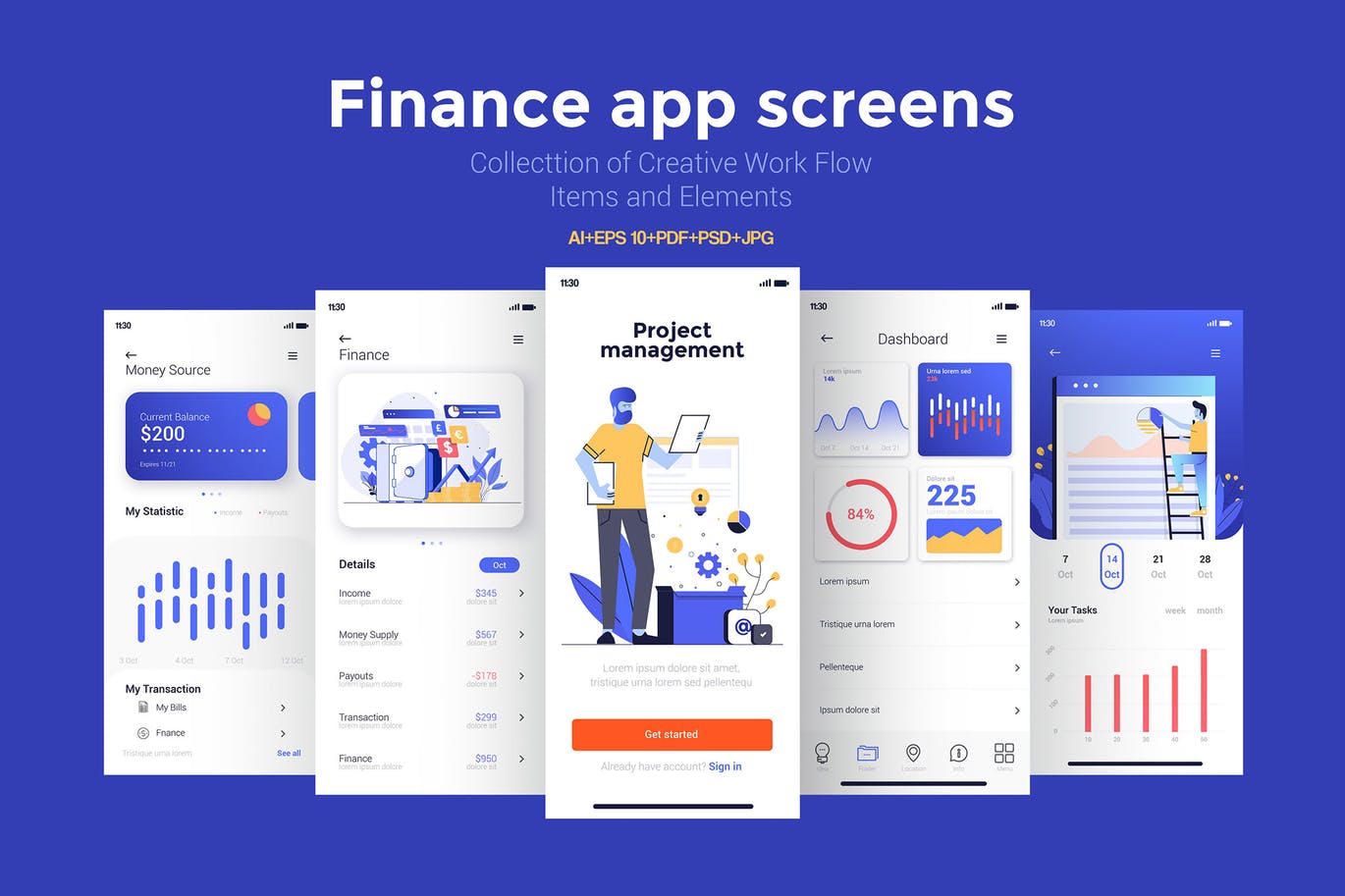 15款金融主题APP应用屏幕界面设计模板 15 Finance app Screens插图