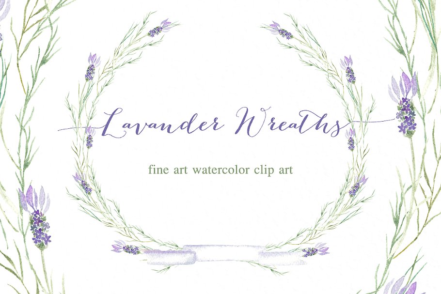薰衣草水彩花卉设计素材 Lavender wreaths watercolor flowers插图(3)