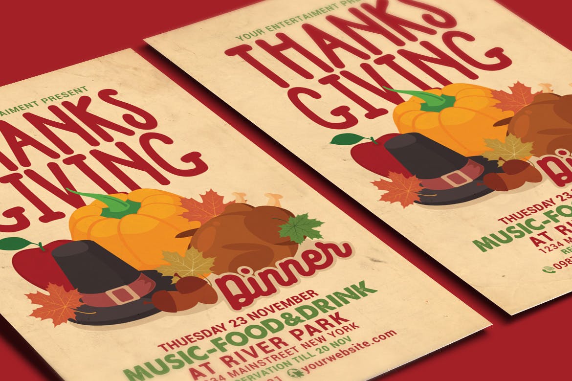 感恩节庆祝晚餐活动海报传单设计模板 Thanksgiving Dinner Celebration Flyer插图(2)