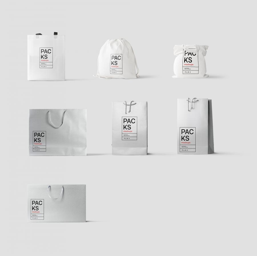 超级纸袋礼品包装袋样机套装Bag Mockups插图(2)