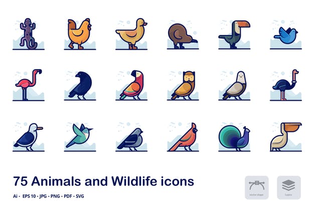 动物世界描边矢量图标合集 Animals Detailed Filled Outline Icons插图(2)