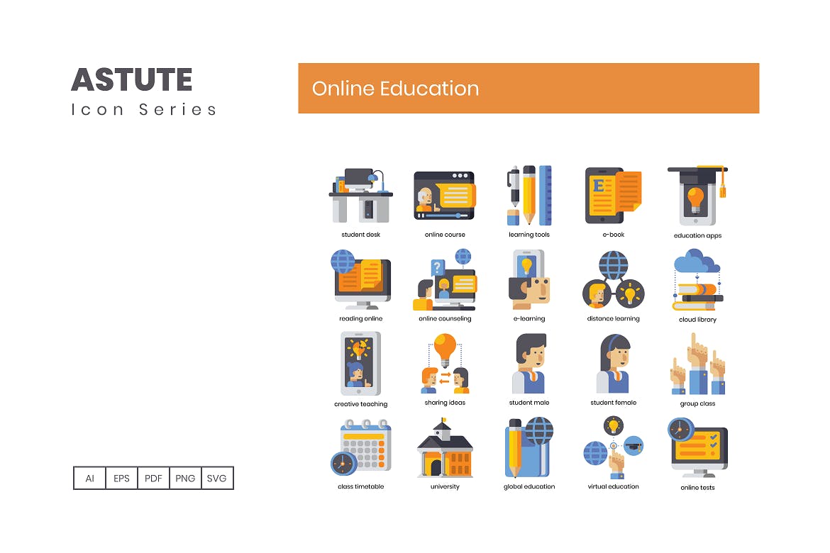 Astute系列-110枚在线教育主题矢量图标素材 110 Online Education | Astute Series插图(1)