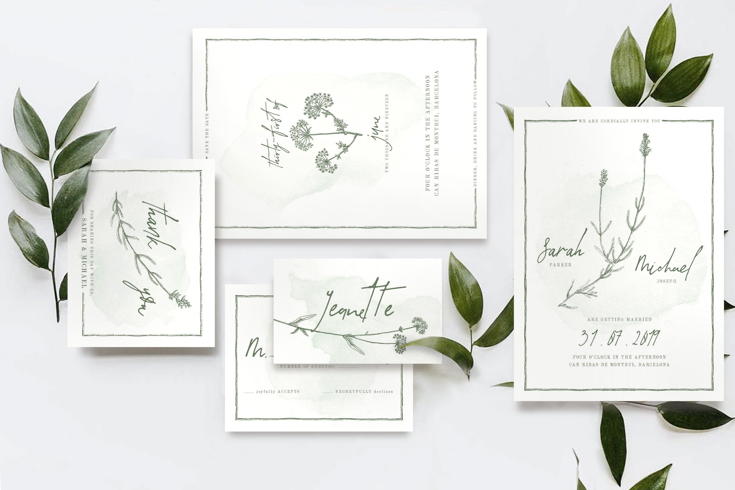 简单而优雅的自然素材婚礼请柬设计模板 Natural Floral Wedding Suite插图