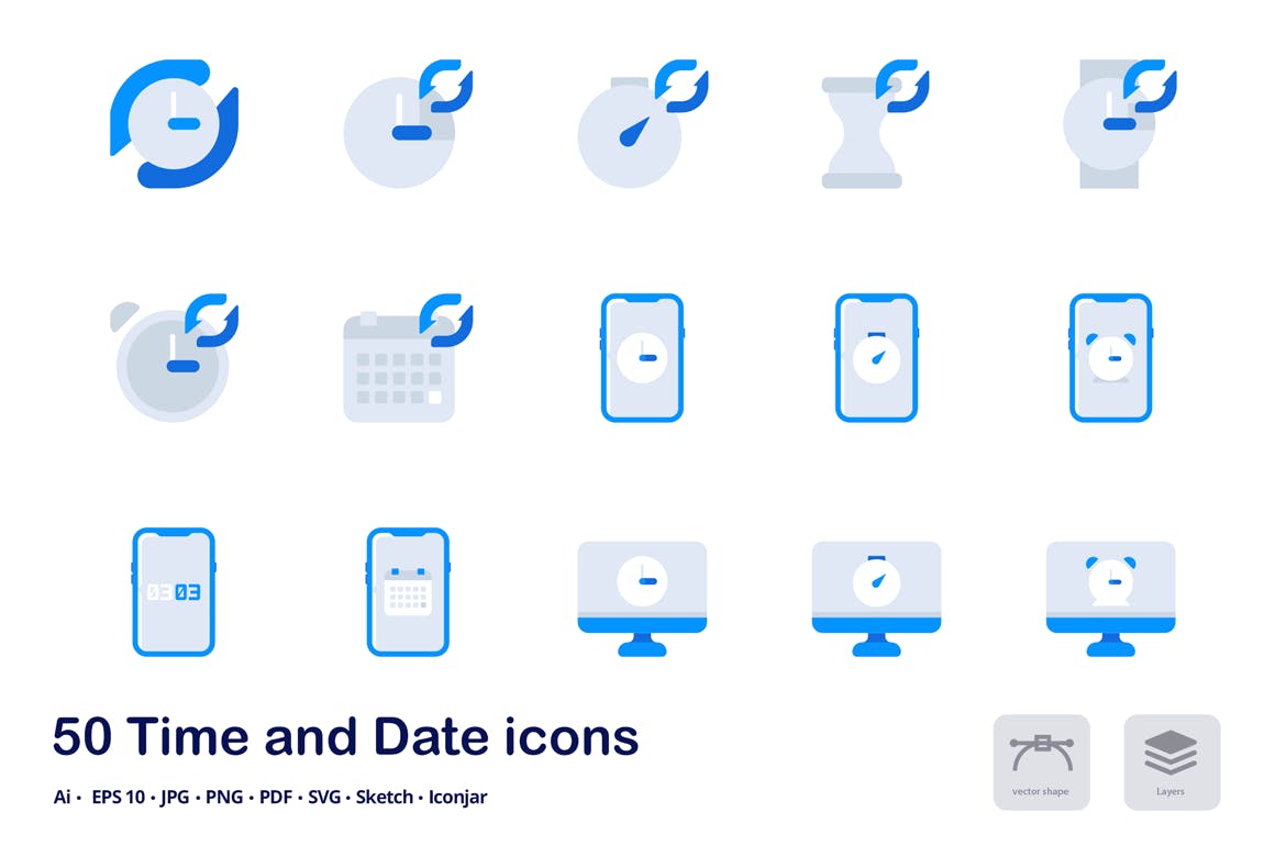 时间&日期双色调扁平化矢量图标 Time and Date Accent Duo Tone Flat Icons插图(2)