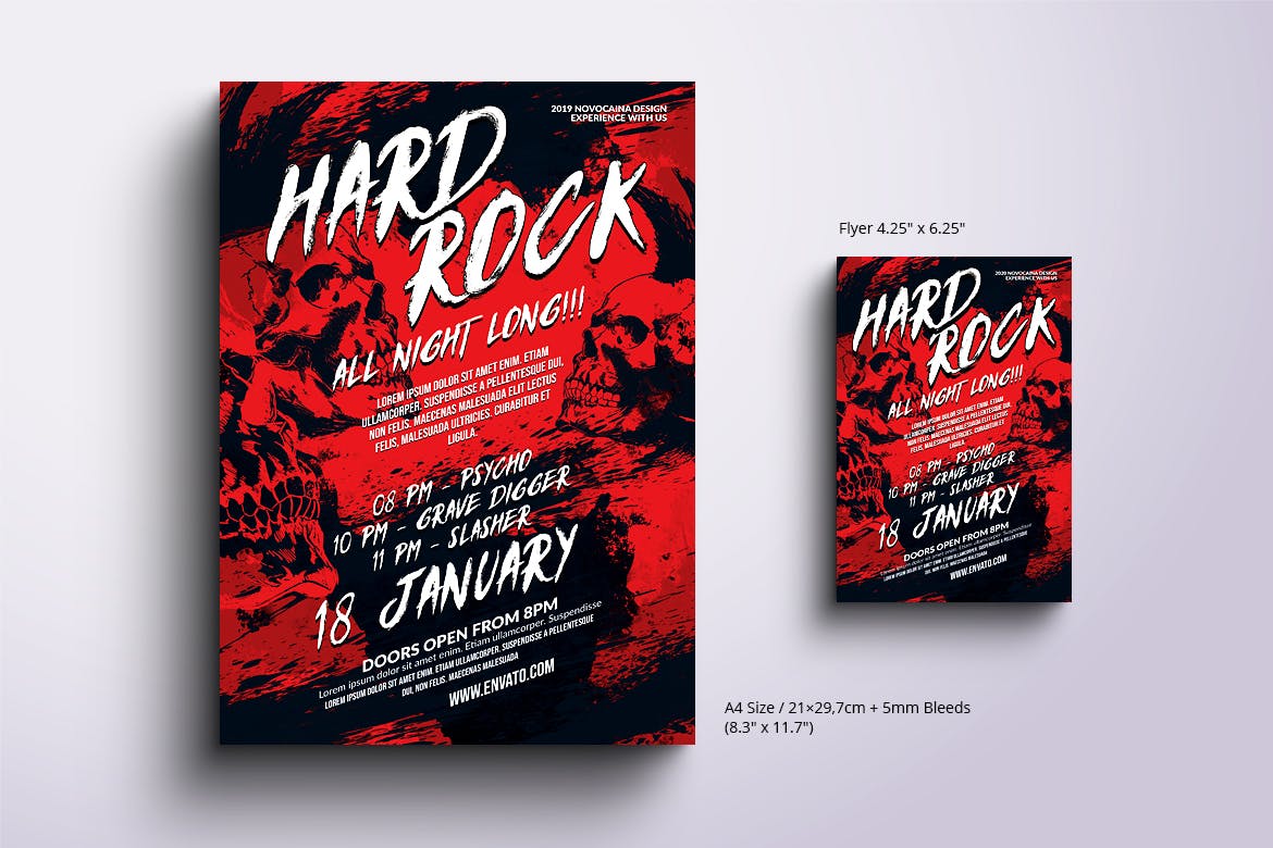 硬摇滚活动海报传单设计模板 Hard Rock Event Flyer & Poster Design插图(1)