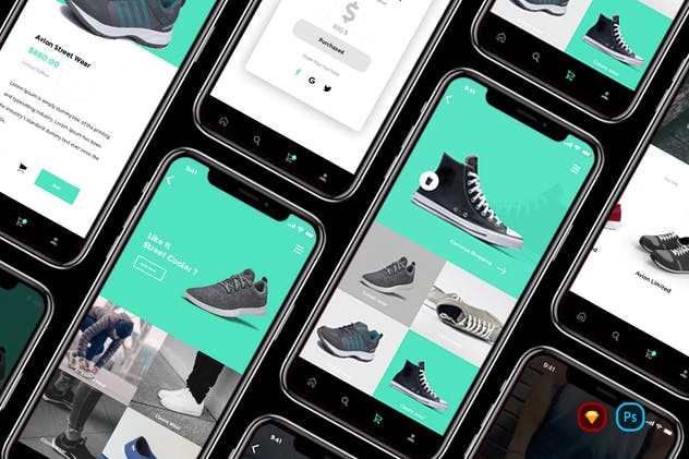鞋包潮牌电商手机APP应用UI套件[Sketch&PSD] Fenom Creative Shopping App UI Kit插图(2)