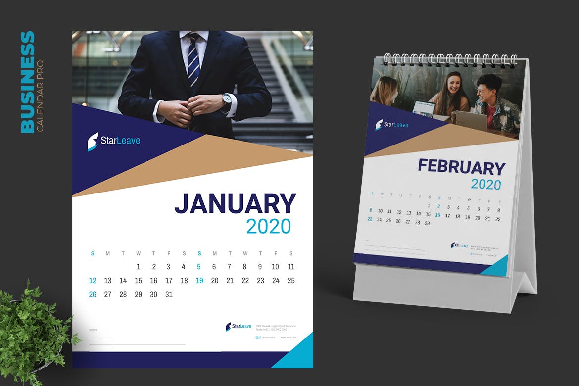 2020年企业定制活页台历表设计模板 Clean Business Calendar Pro插图(1)
