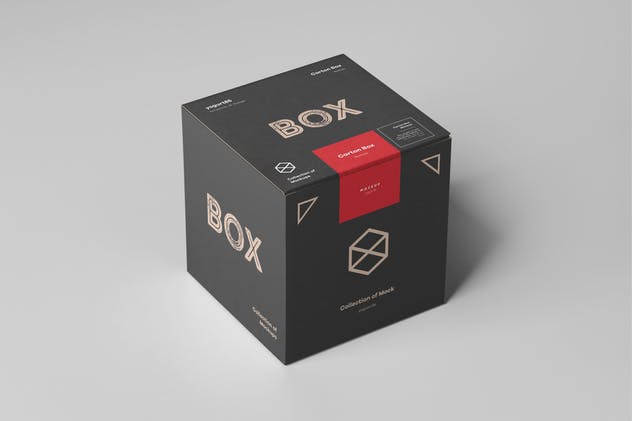 正方体纸箱包装箱样机模板 Carton Box Mockup 100x100x100插图(2)
